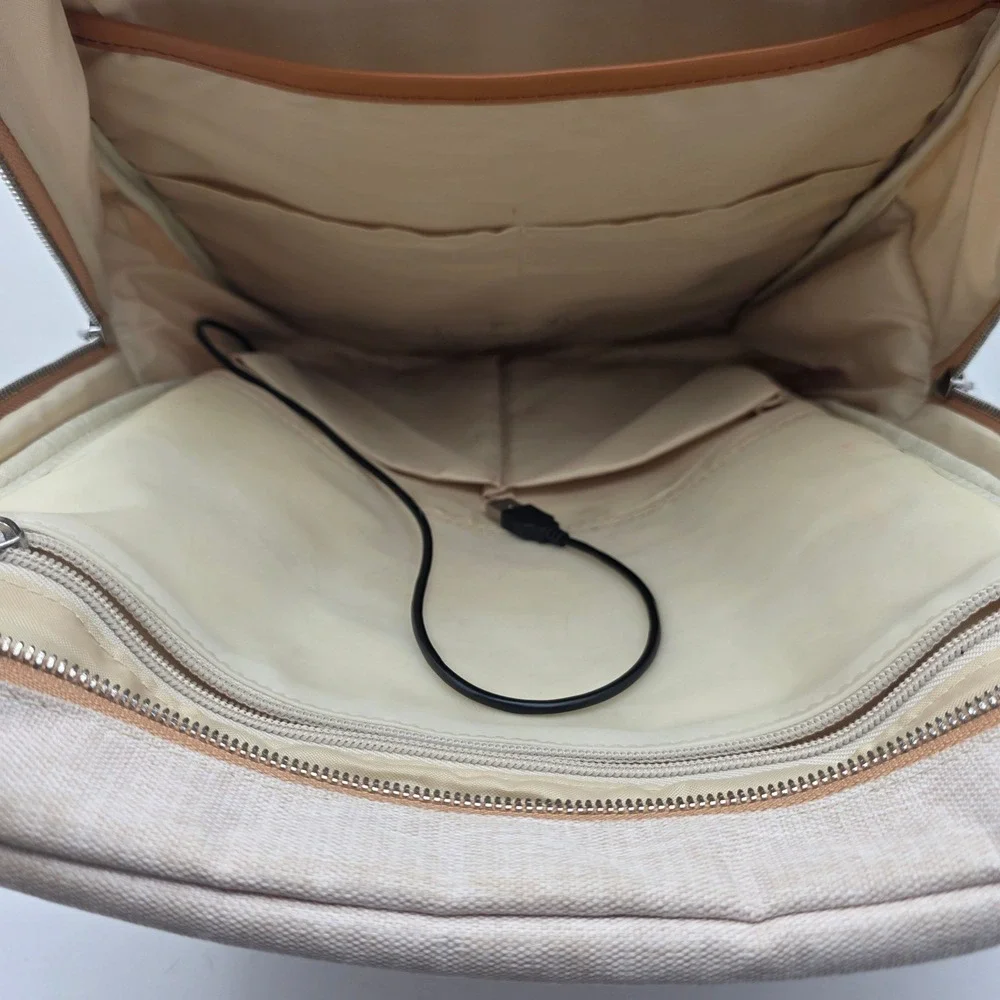 Nordace Siena Smart Backpack Beige ‎  Laptop Charging Travel Bag Luxury Neutral